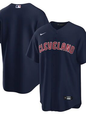 Nike Navy Cleveland Baseball Jersey with Red/White Script